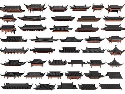 Traditional Chinese Roof Components Featuring Various Classic Architectural Styles and Designs 3d model
