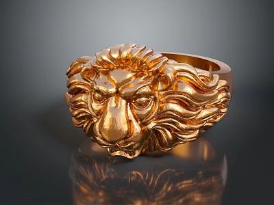 Gold Lion Head Ring Design with Detailed Craftsmanship and Shiny Finish 3d model