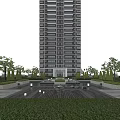 Modern High Rise Residential Building With Glass Curtain Walls And Green Trees Under Blue Sky