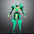 Green And Gold Robot Character With Mechanical Armor And Sharp Metallic Details