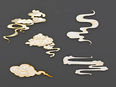 Traditional Chinese Cloud Pattern Wall Decor With Golden And White Ornate Design 3d model