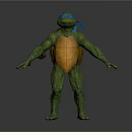 Detailed 3D Model of Ninja Turtle With Blue Headband And Orange Shell