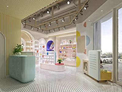 Modern Specialty Store Interior With Colorful Display Shelves And Bright Lighting 3d model