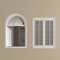White Arched Top And Double Panel Shutters On Beige Wall Interior Design 3d model