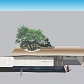 Modern Entrance Gate With Green Tree And Circular Design On White Wooden Facade