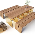 Modern Dining Table Set With Wooden Tabletop Golden Legs And Matching Benches