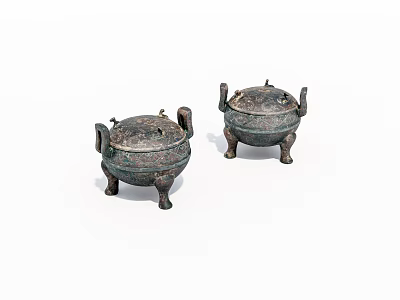Ancient Bronze Vessels With Three Legs Double Handles And Decorative Patterns 3d model