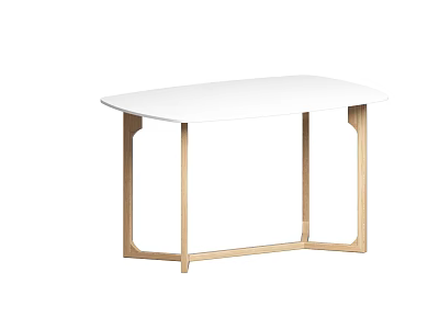 Modern Minimalist Dining Table With White Tabletop And Wooden Legs Design 3d model