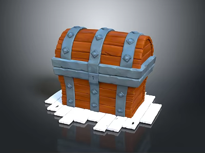Classic Vintage Wooden Chest With Metal Accents Rivets And White Base 3d model