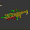 Futuristic Sci Fi Weapon With Blue And Yellow Detailed Scope Barrel And Grip Design