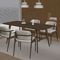 Modern wooden dining table and chair combination 3d model