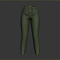 Game Movie Character Green Tight Fitting Pants With Lace Up Waist Design