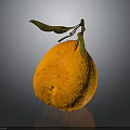 Fresh Ripe Orange With Green Leaf And Twig On Dark Reflective Surface