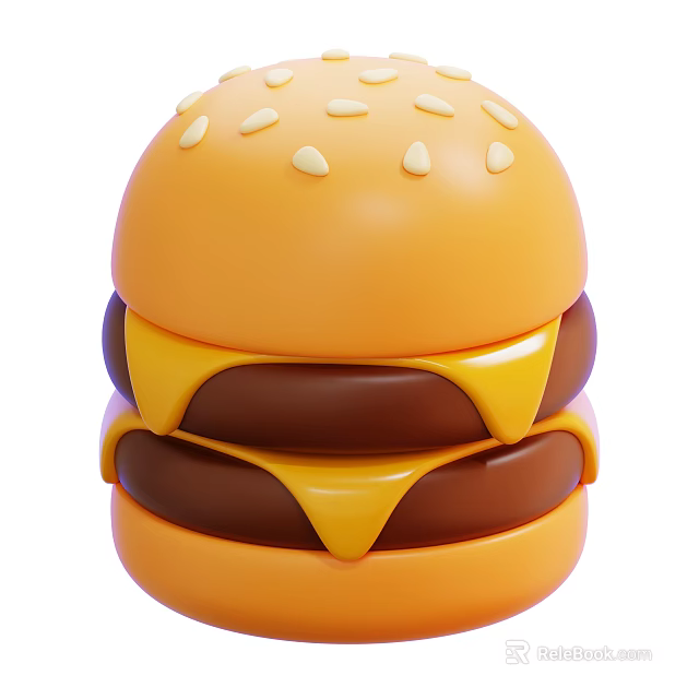 Delicious Double Patty Hamburger With Sesame Seed Bun And Melted Cheese 3d model 