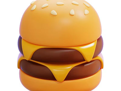 Delicious Double Patty Hamburger With Sesame Seed Bun And Melted Cheese 3d model