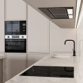Elegant Modern Kitchen Interior With White Cabinets And Marble Island Countertop