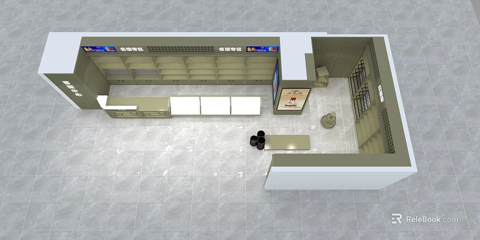 Tobacco and Liquor Store Interior Layout With Shelves Counter And Display Area 3d model 