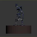Blue Robot Model Standing On Red Circular Base Against Dark Background 3d model