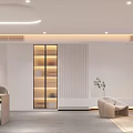Modern Living And Dining Room Interior With Open Concept Glass Partitions And Lighting