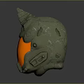 Metallic Helmet With Spiked Top Angular Design And Orange Transparent Visor