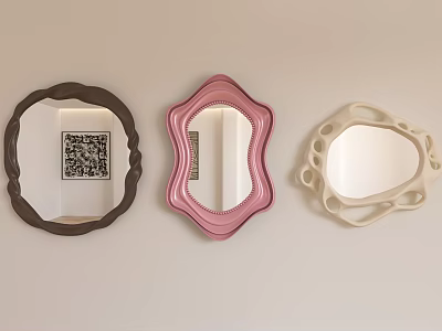 Three Decorative Mirrors With Brown Pink And Beige Frames Various Shapes 3d model