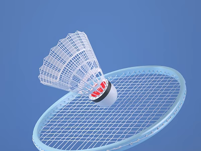 Blue Badminton Racket And White Shuttlecock With Red Base Sports Equipment On Blue Background 3d model