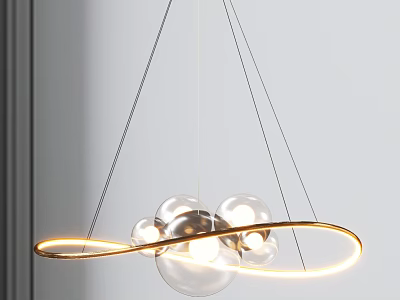 Modern Golden Ring Chandelier With Transparent Glass Balls And Illuminated Hanging Design 3d model