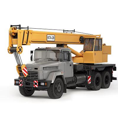 Construction Function Vehicle Crane Truck With Yellow Arm Gray Body K1025 Multi Wheel Heavy Duty 3d model