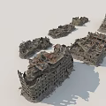 Ruined Architectural Building Components In Collapsed Structure Debris And Remains