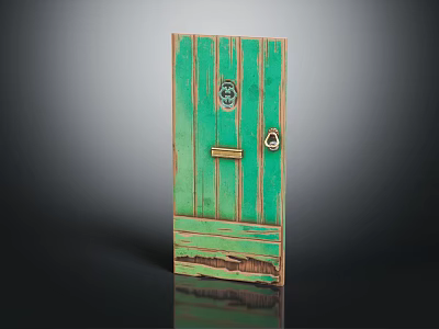 Vintage Green Wooden Door With Ornate Lock Weathered Edges And Rustic Charm 3d model