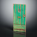 Vintage Green Wooden Door With Ornate Lock Weathered Edges And Rustic Charm