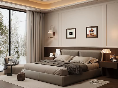 Modern Bedroom Interior Design With King Size Bed Nightstand And Wall Art 3d model