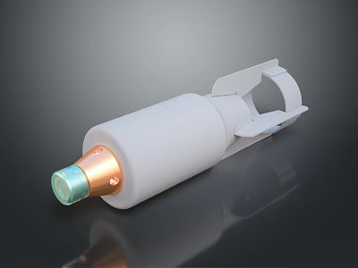 White Cylindrical Device Component With Copper Green Top On Black Reflective Surface 3d model