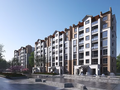 Modern Multistory Residential Building With Balconies And Surrounding Greenery Plaza Area 3d model
