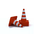 Public Facilities Road Safety Traffic Cones with Orange White Stripes Stacked and Fallen
