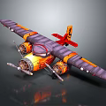 3D Rendered Passenger Airplane With Orange And Purple Body Red Tail And Propeller Engines
