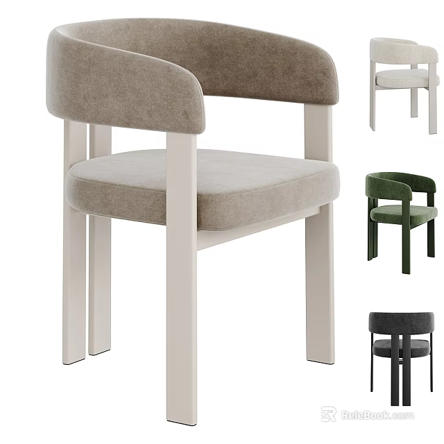 Modern Upholstered Dining Chairs With Armrest Wooden Frame And Multiple Color Options 3d model 