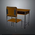 Orange Wooden Desk And Chair Set With Metal Legs And Drawer