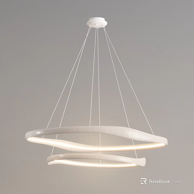 Modern White Curved Ring Chandelier with Illuminated Hanging Design in Grey Background 3d model 