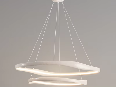 Modern White Curved Ring Chandelier with Illuminated Hanging Design in Grey Background 3d model