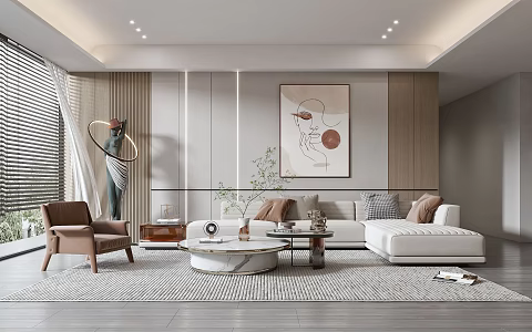 Modern living room modern sofa coffee table combination modern background wall 3d model
