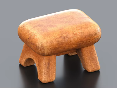 Solid Wood Stool With Natural Grain And Simple Rustic Design Structure 3d model