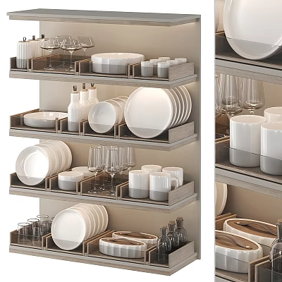 Well Organized Kitchen Dinnerware Set With Plates Bowls Cups And Glassware 3d model