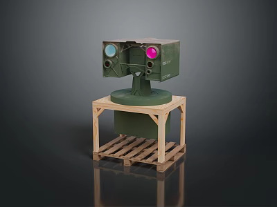 Wooden Furniture Stand with Pallet Style Base and Green Device On Top 3d model