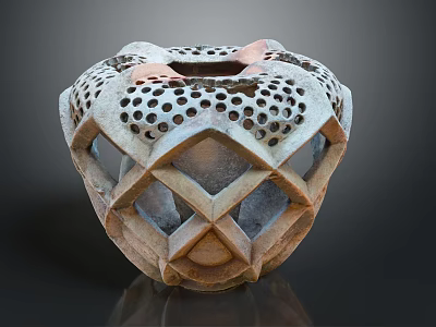 Intricate Stone Carving Sculpture With Perforated Design And Geometric Shape 3d model