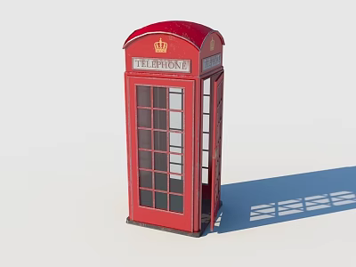 Classic Red Telephone Booth With Crown Top And Glass Panel Design 3d model