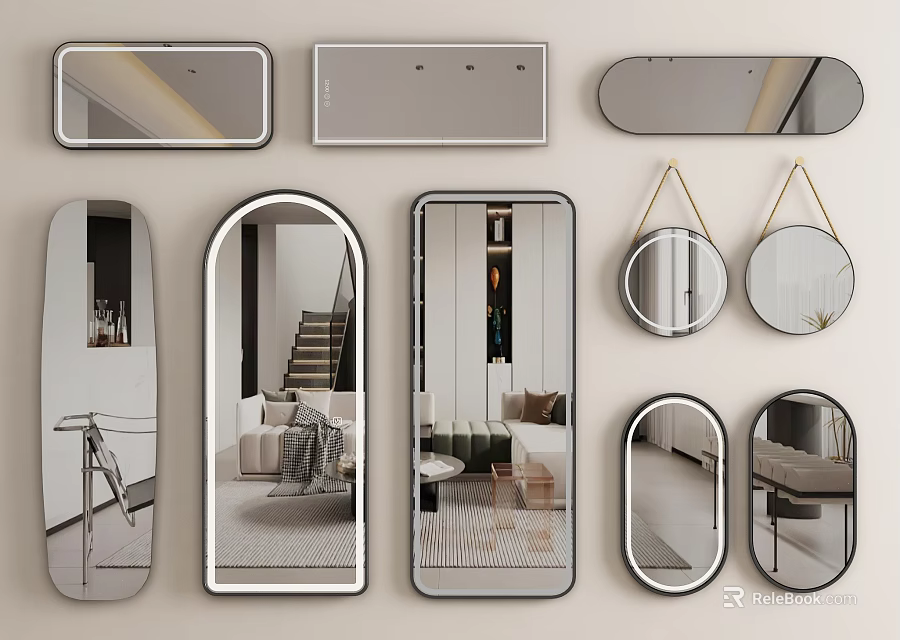 Modern Design Mirrors with Various Shapes Rectangular Oval and Arched for Interior Decor 3d model 