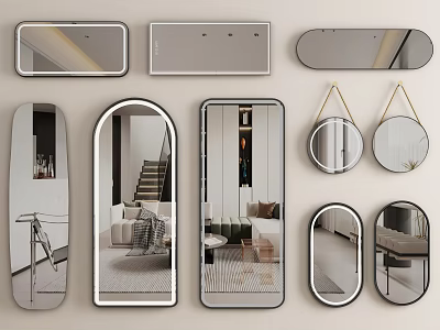 Modern Design Mirrors with Various Shapes Rectangular Oval and Arched for Interior Decor 3d model