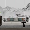 New Chinese-style three-person sofa 3d model