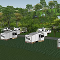 Scenic RV Campsite Featuring Multiple RVs Parked On Green Grass Surrounded By Trees